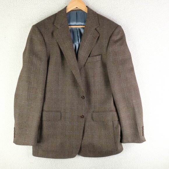 Magee Blazer Mens 44L Tall Brown Herringbone Two Button Vented Wool Business - Picture 1 of 14